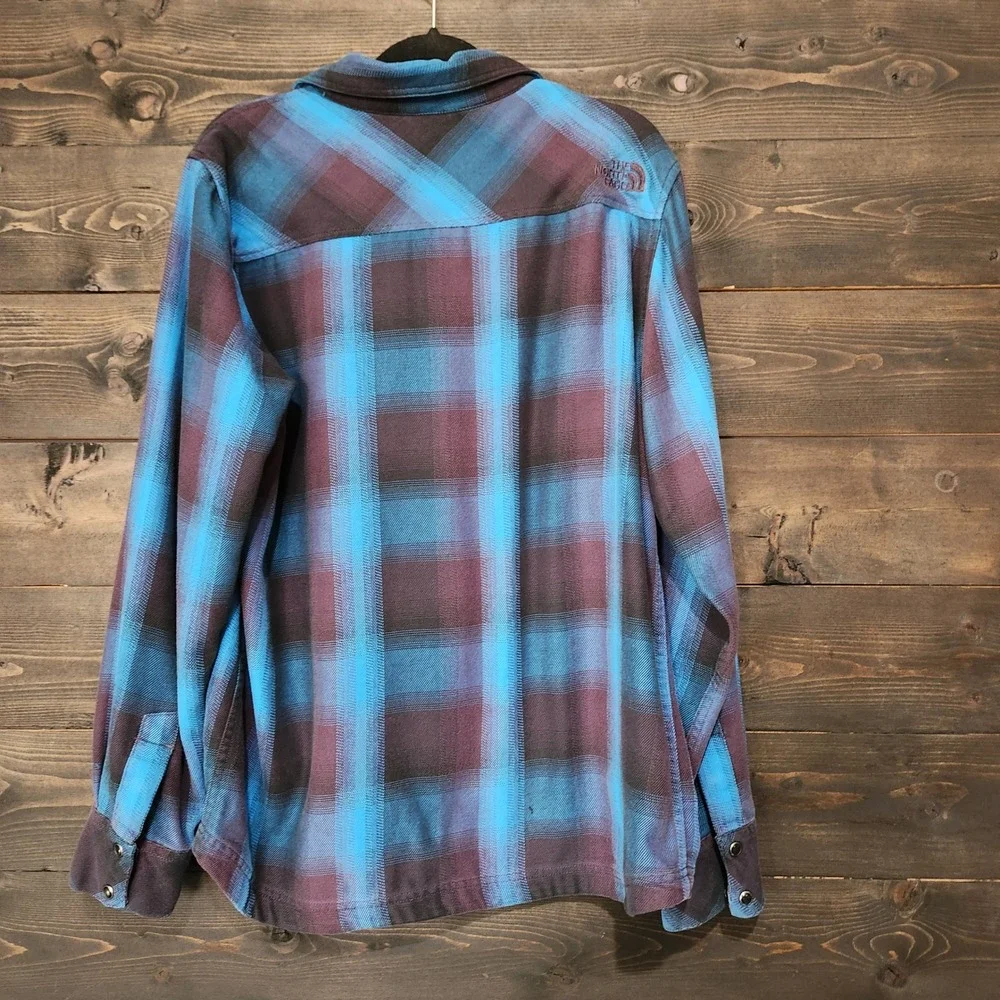 The North Face Mens Plaid Thick Flannel Shacket Shirt Jacket Large Pearl Snap
